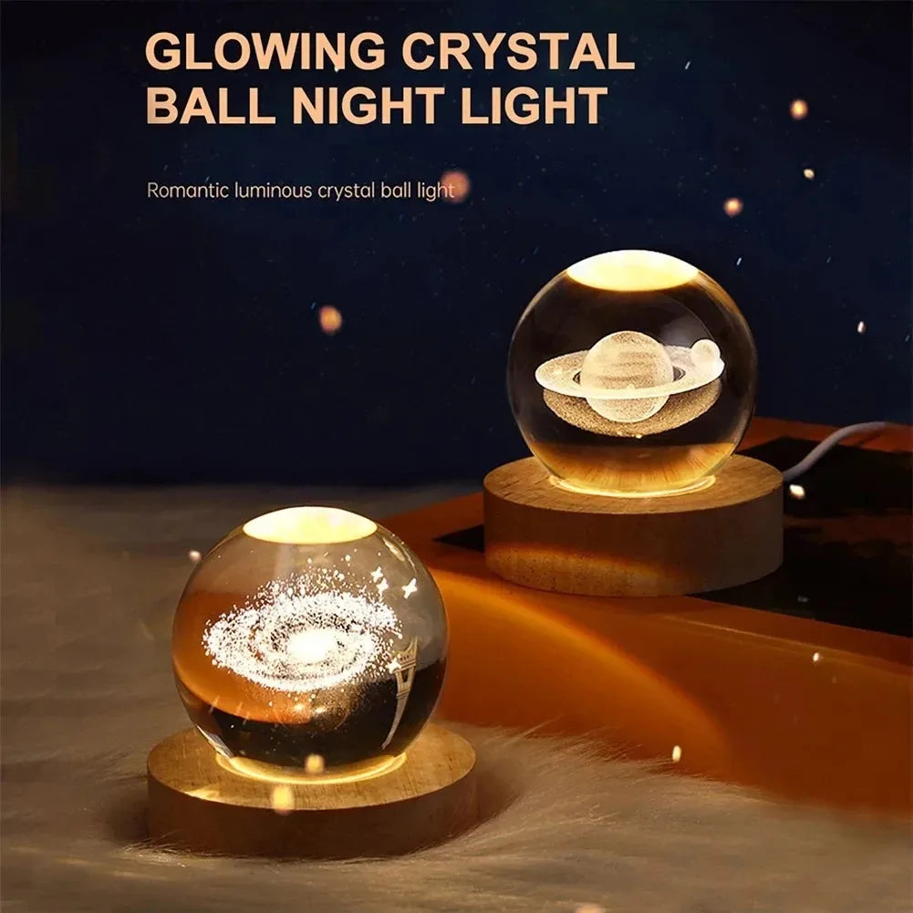 Unique 3D Crystal Ball Lamp with Galaxy and Planetary Projections USB Night Light